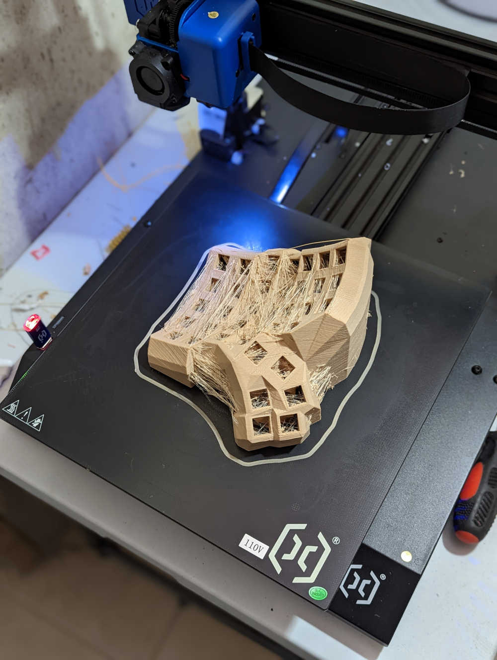 A picture of the left half of the keyboard on the 3D printer bed