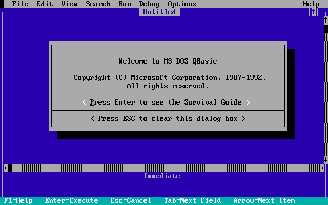 The QBasic start screen