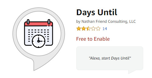 A screenshot of the Days Until Alexa skill