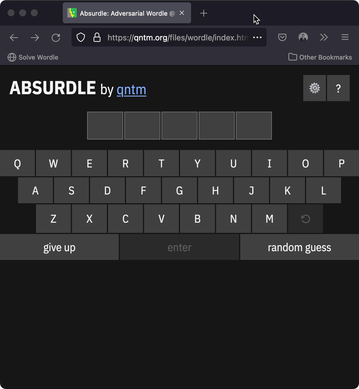 A demo of Absurdal being solved by the script in bookmarklet form